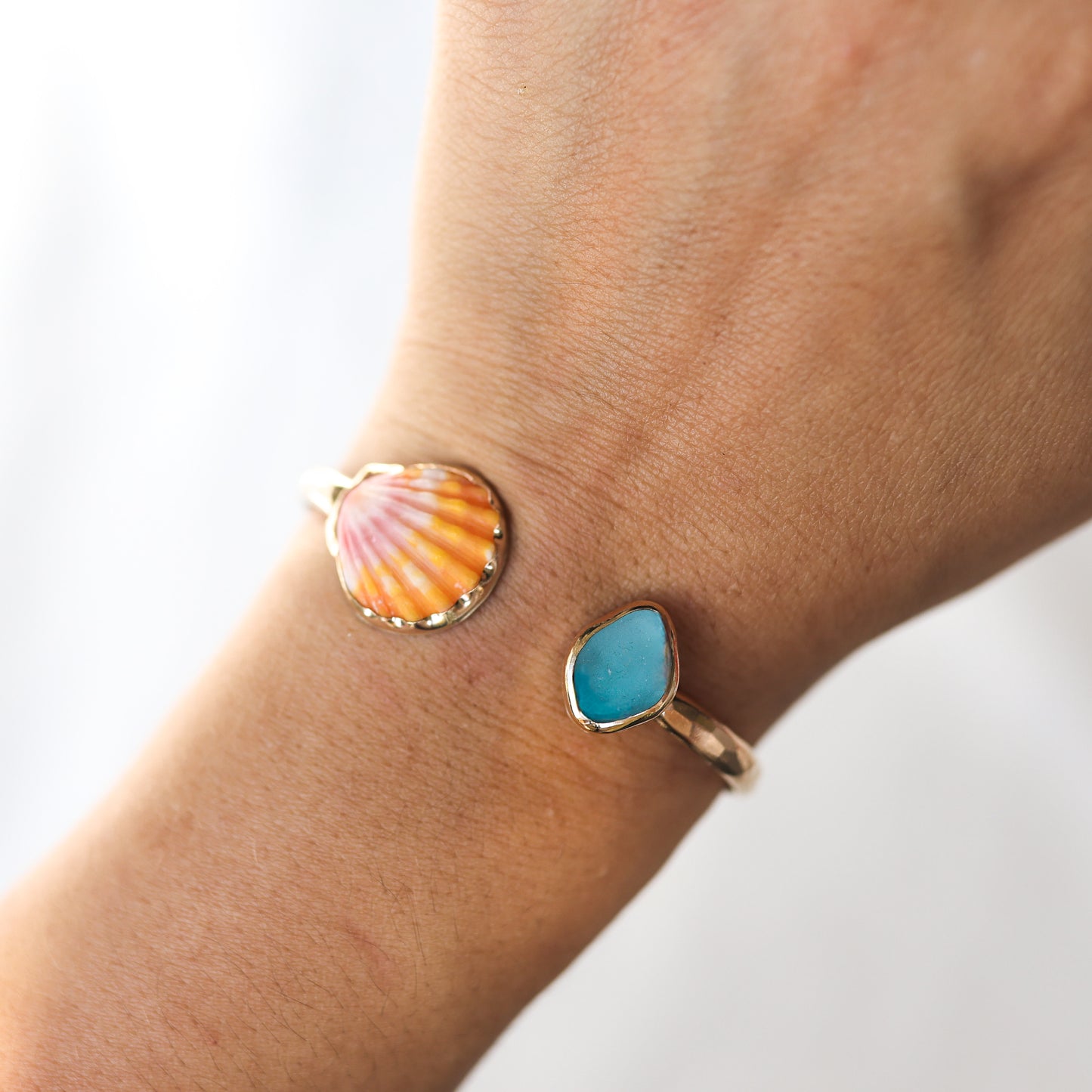 Gold Sunrise Shell and Seaglass Cuff