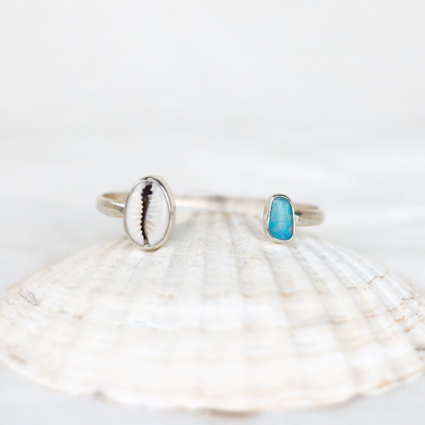 Silver Cowrie and Opal Cuff