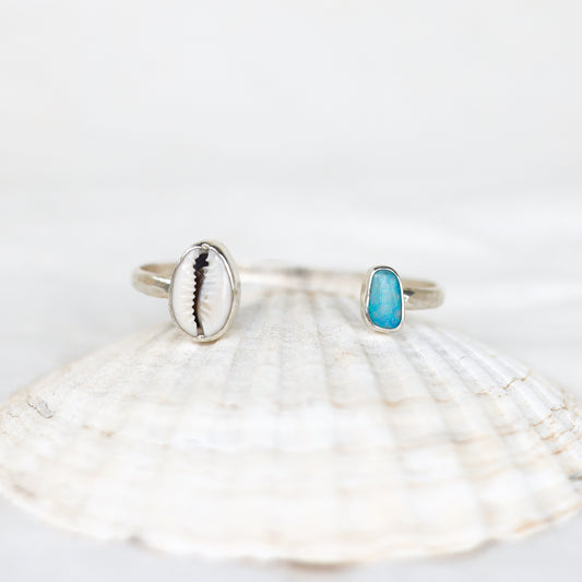 Silver Cowrie and Opal Cuff