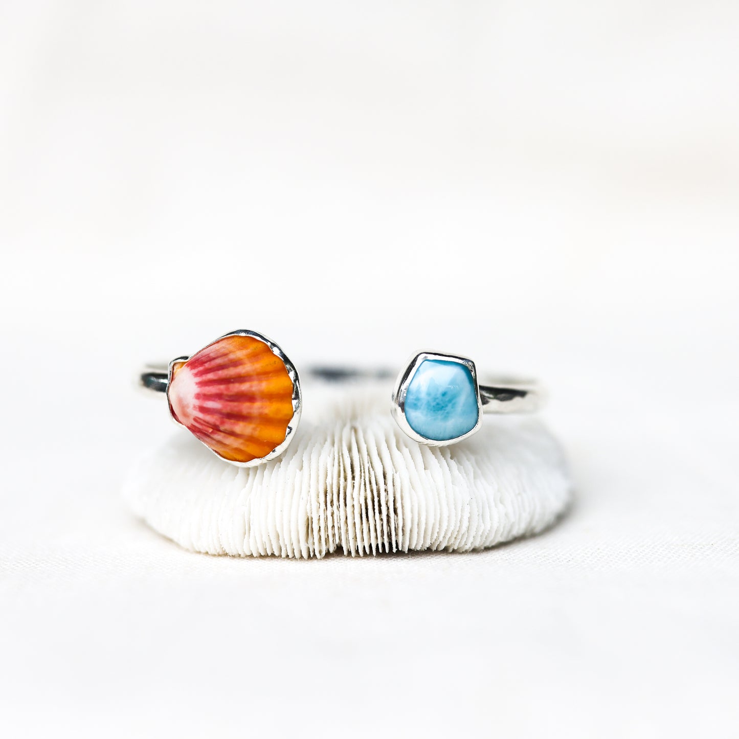Silver Sunrise Shell and Larimar Cuff