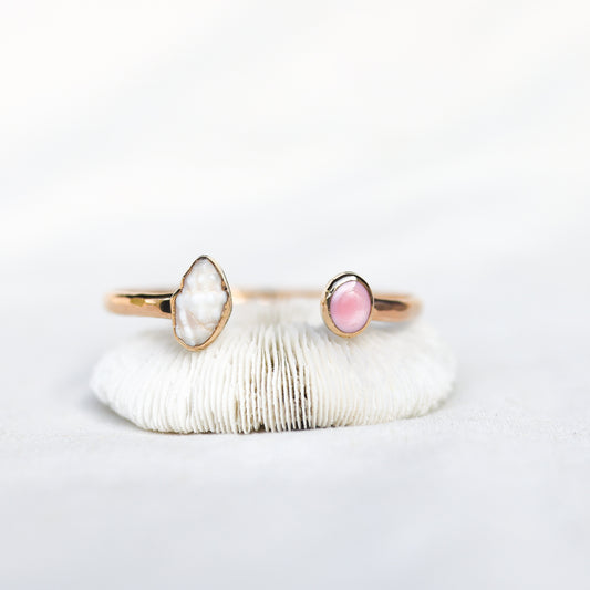 Gold Basket Shell and Pink Conch Cuff