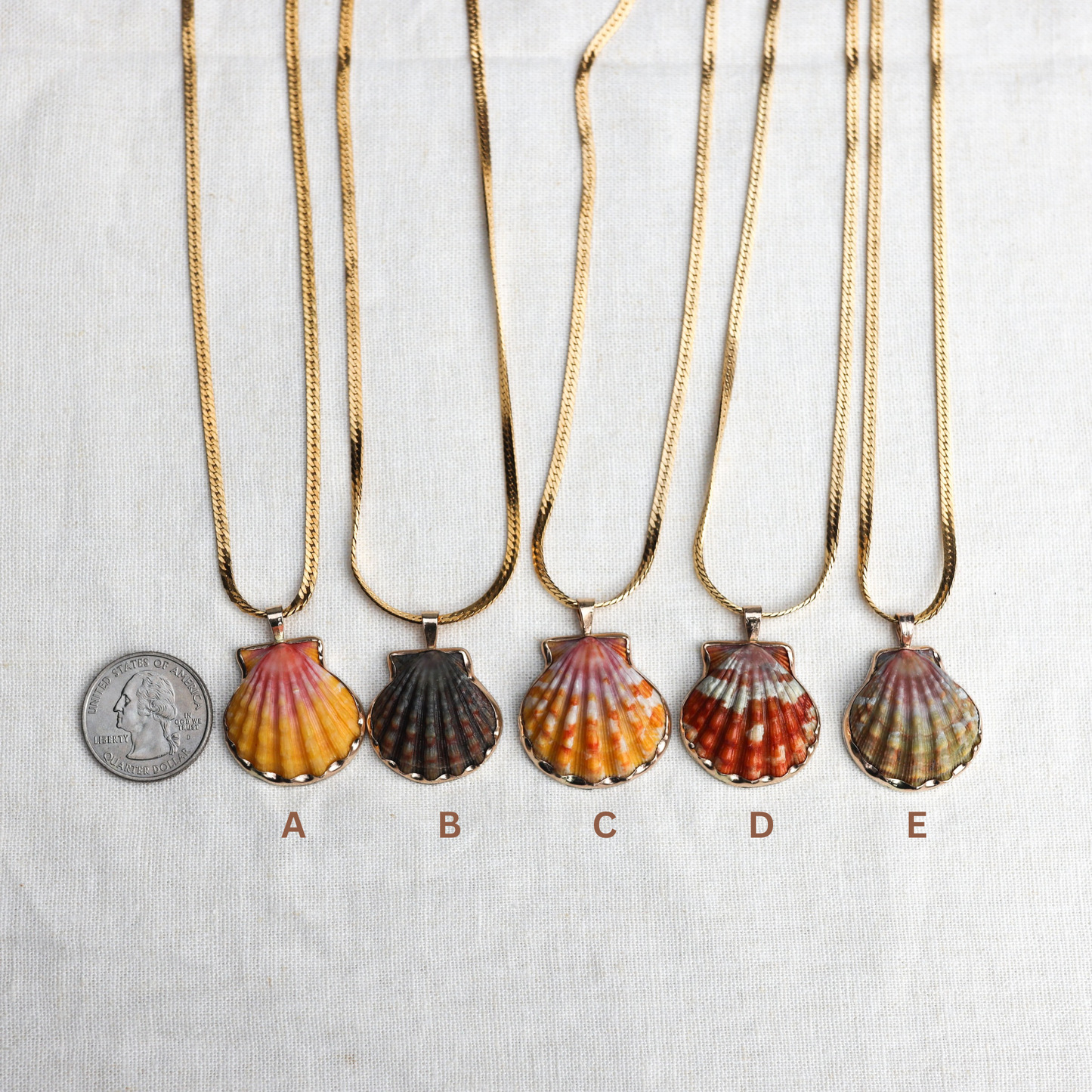 Gold Bezel Sunrise Shell Necklaces