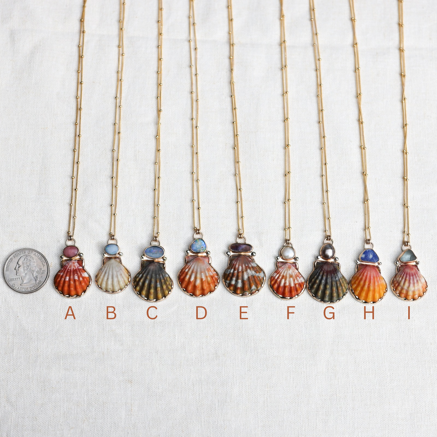 Gold Sunrise Shell and Gem Necklaces