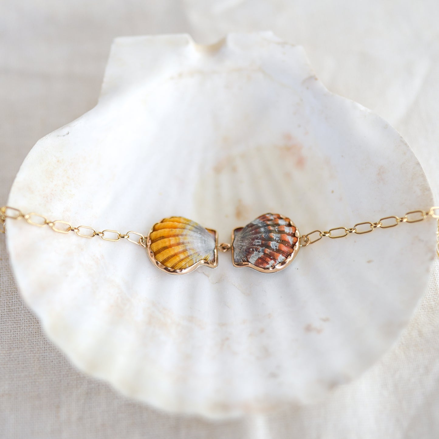 Gold Double Sunrise Shell Chain Cuff