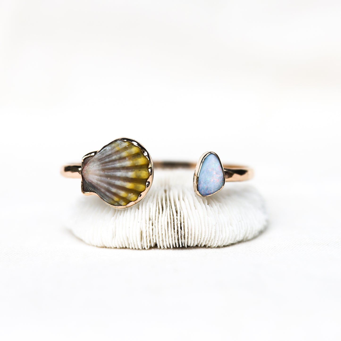 Gold Moonrise Shell and Opal Cuff