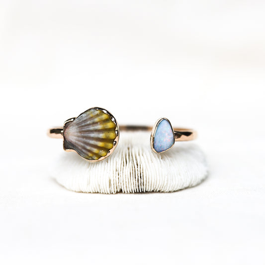 Gold Moonrise Shell and Opal Cuff