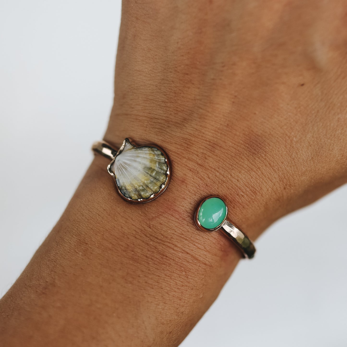 Gold Moonrise Shell and Jade Cuff