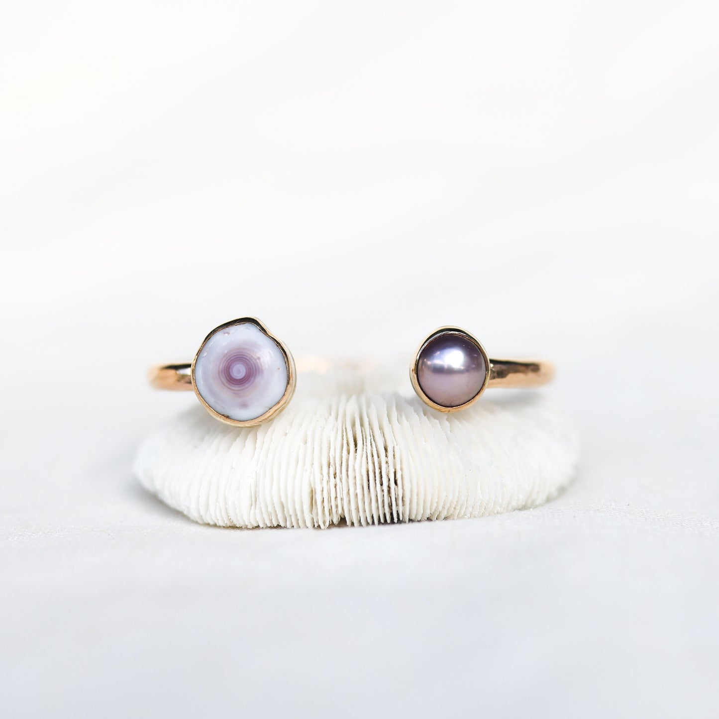 Gold Puka Shell and Pink Edison Pearl Cuff