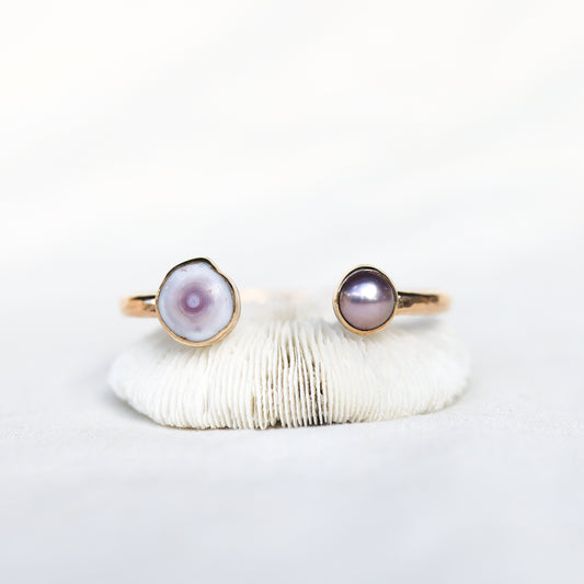 Gold Puka Shell and Pink Edison Pearl Cuff