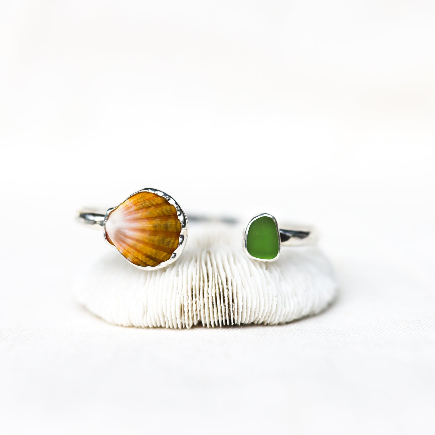 Silver Sunrise Shell Seaglass Cuff