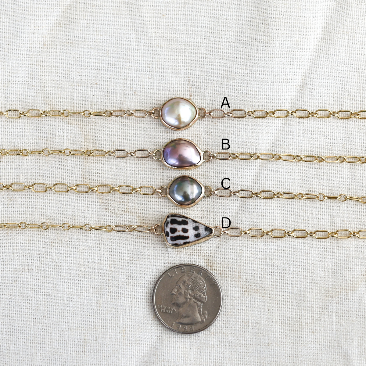 Gold Pearl and Shell Chain Bracelets