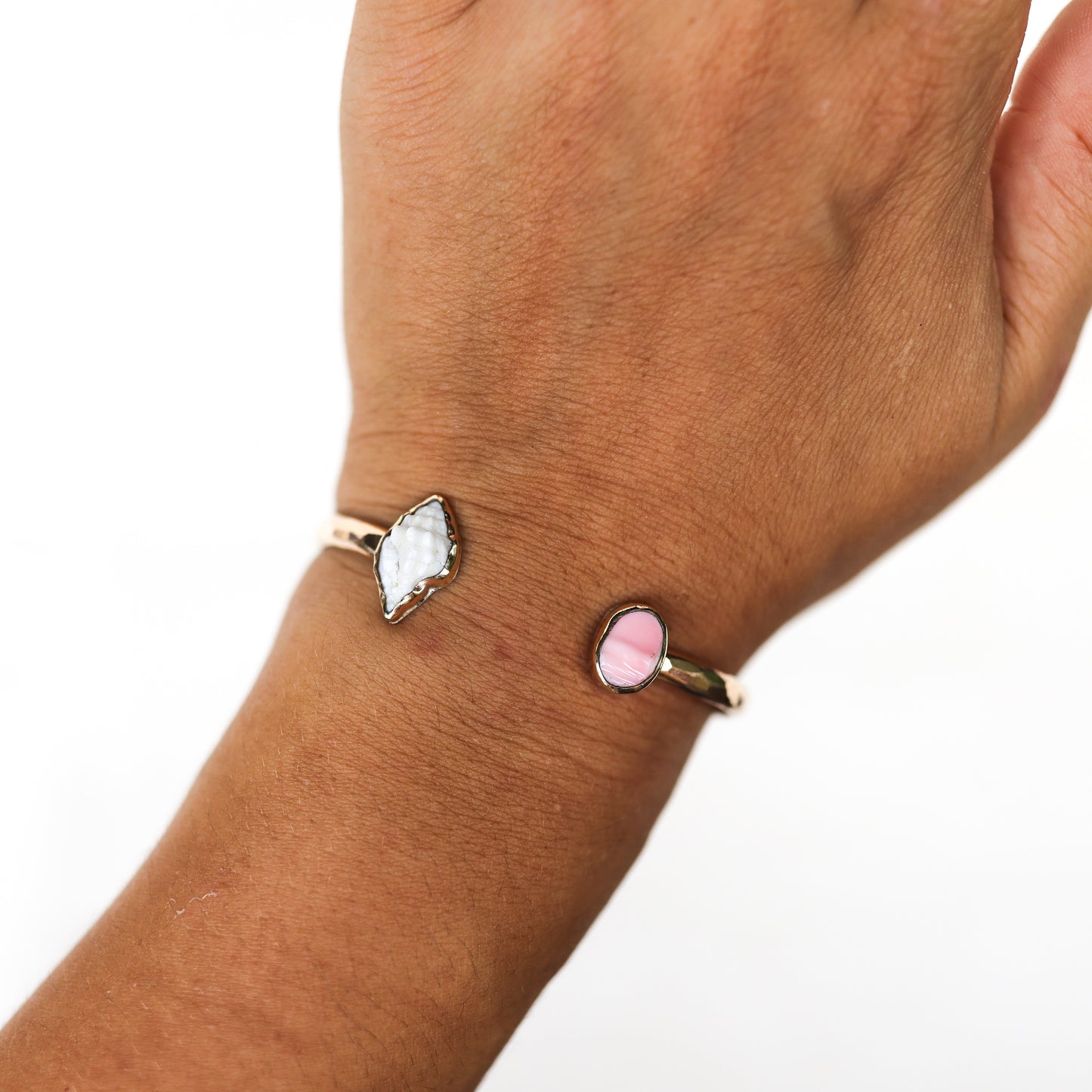 Gold Basket Shell and Pink Conch Cuff