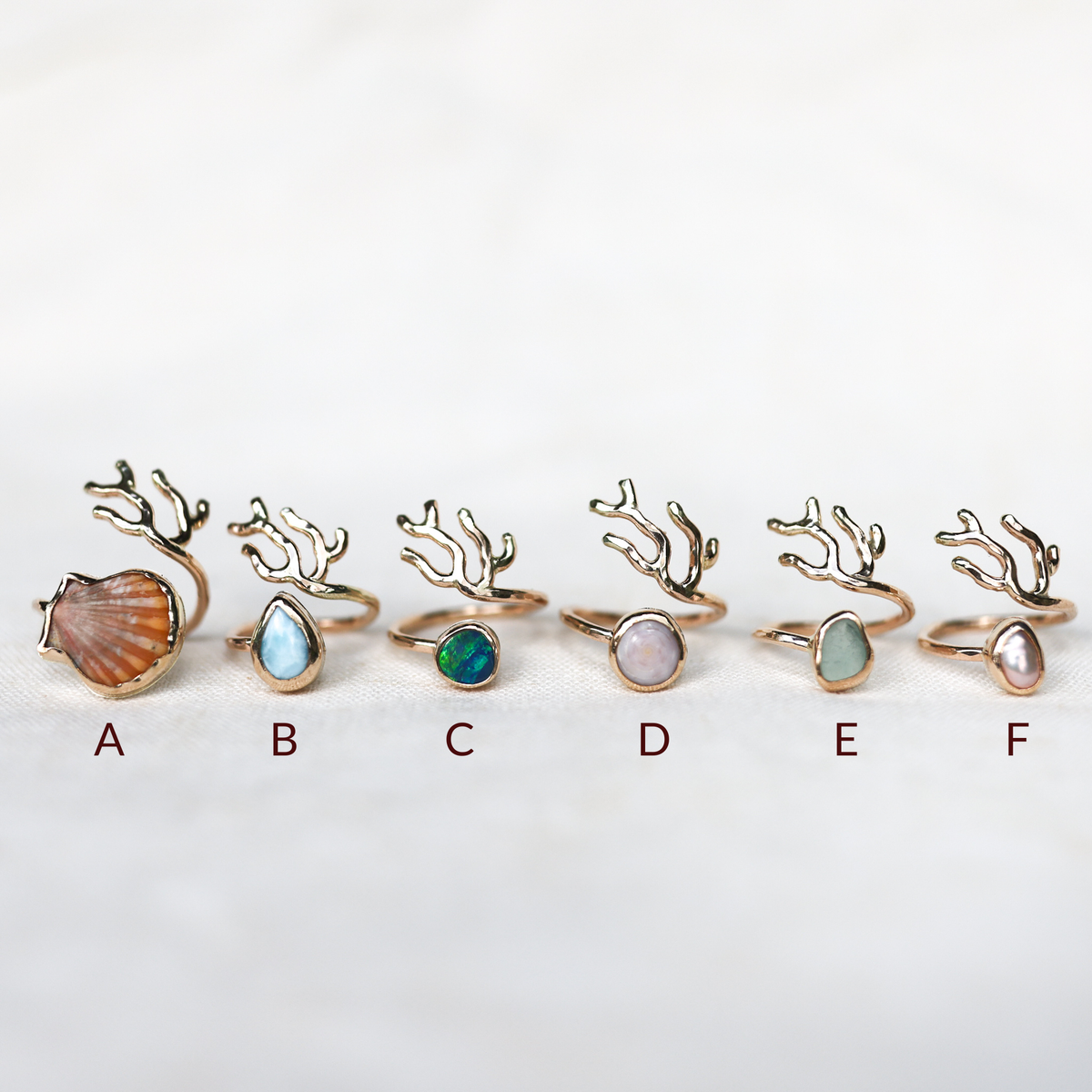 Gold sz. 5 Coral Branch Rings