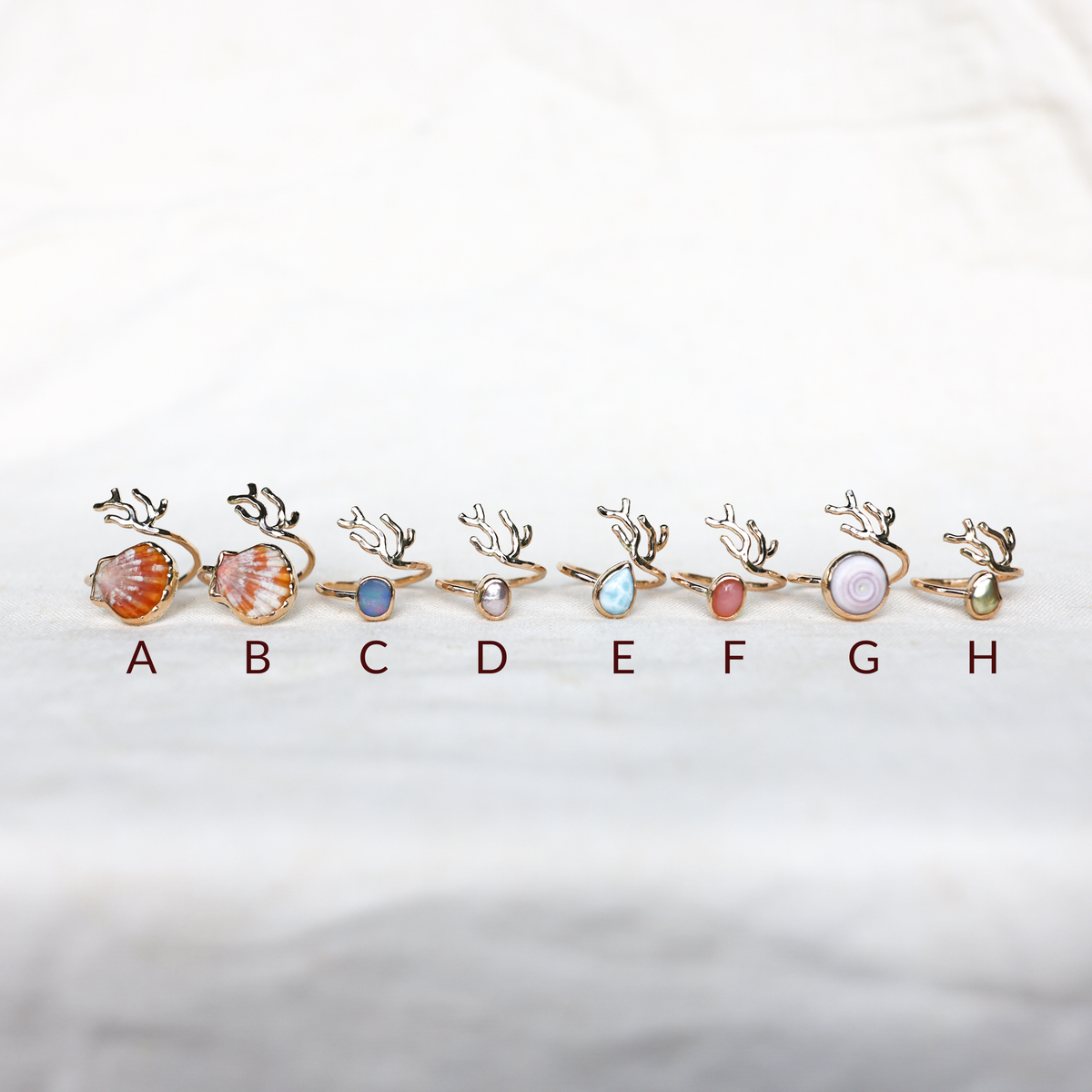 Gold Sz. 8 Coral Branch Rings
