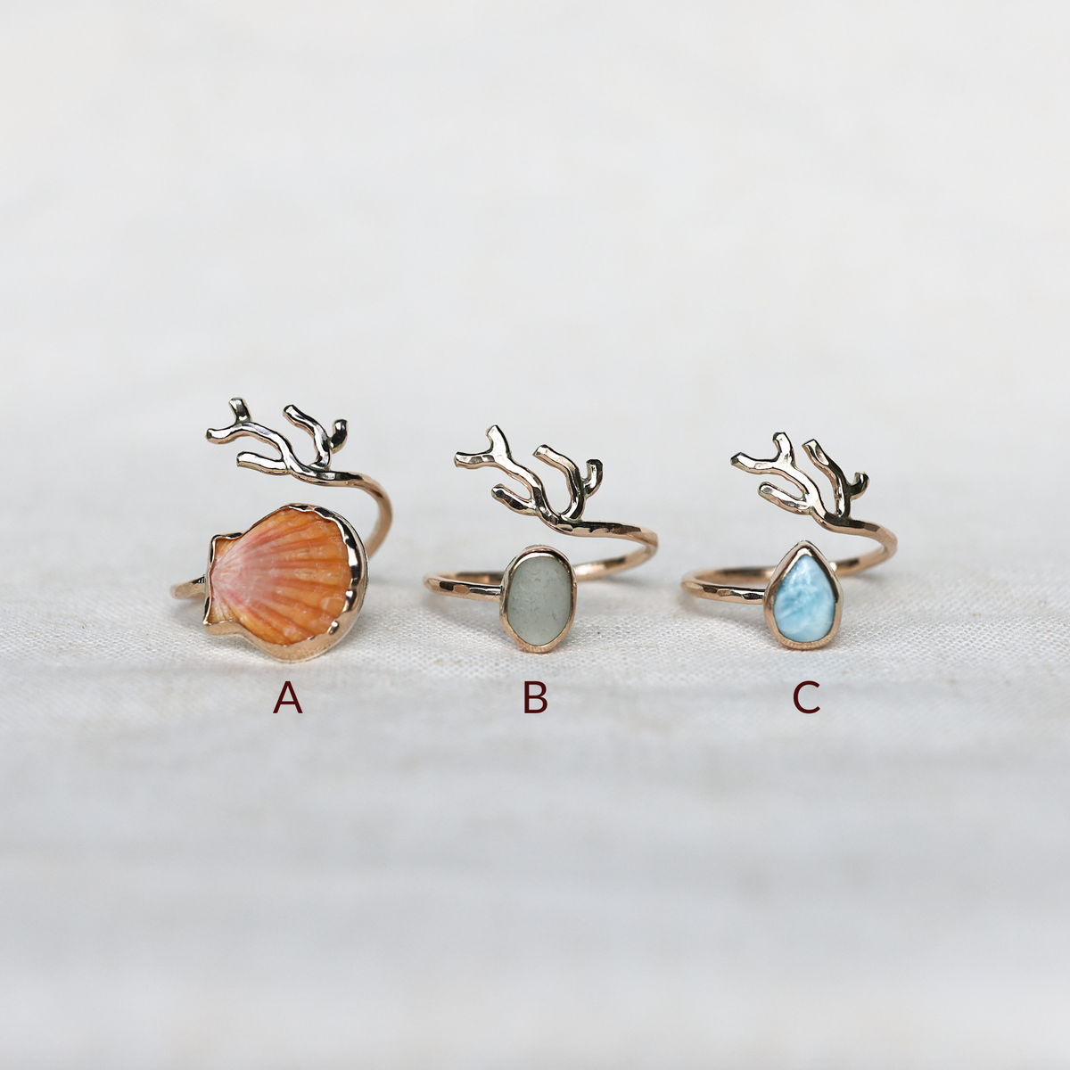 Gold Sz. 10 Coral Branch Rings