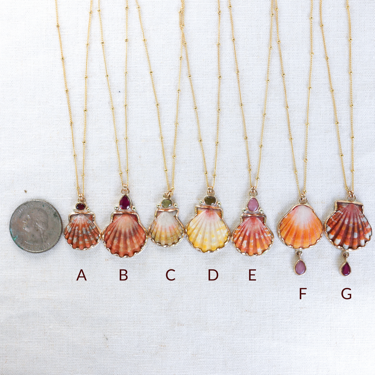 Gold Sunrise Shell and Gemstone Necklaces