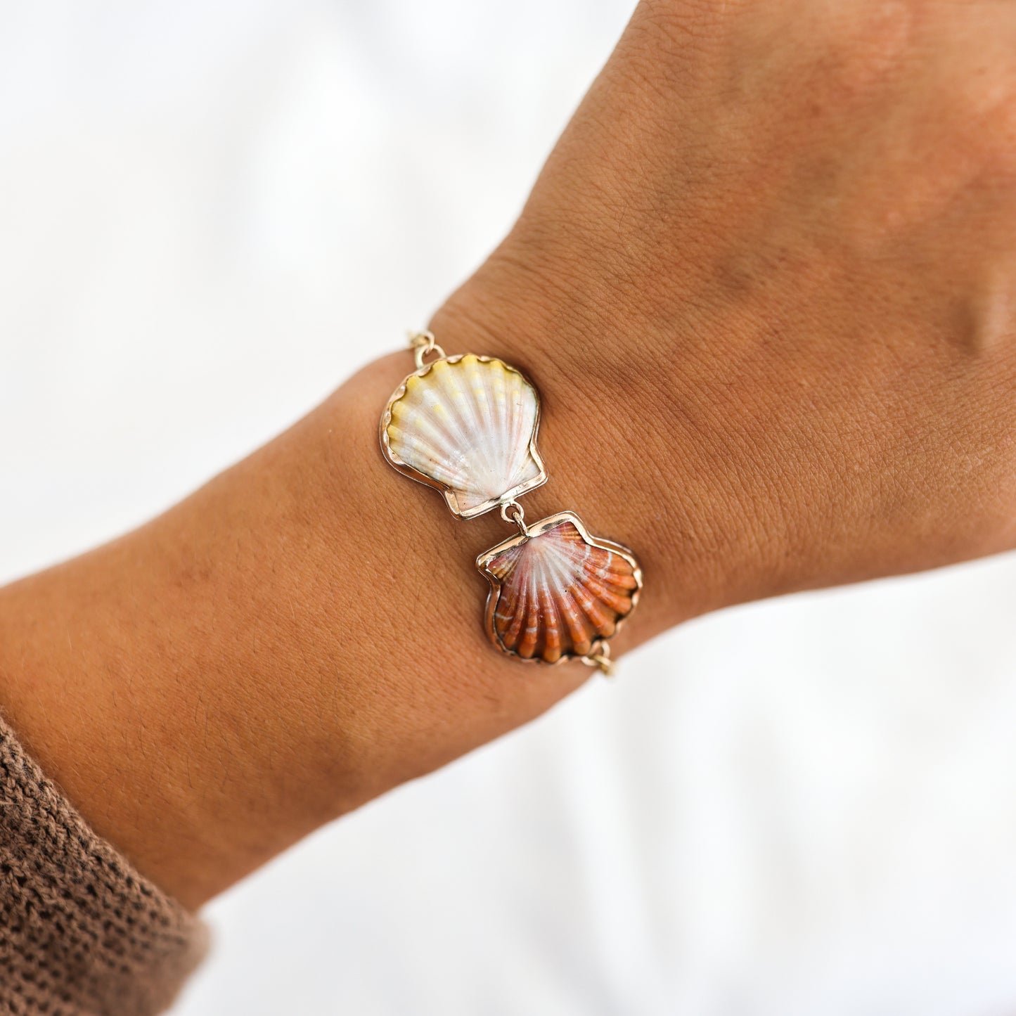 Gold Double Sunrise Shell Chain Cuff