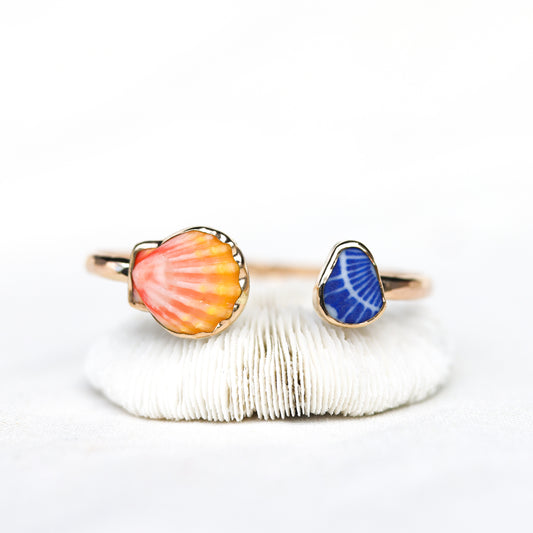 Gold Sunrise Shell and Sea Pottery Cuff