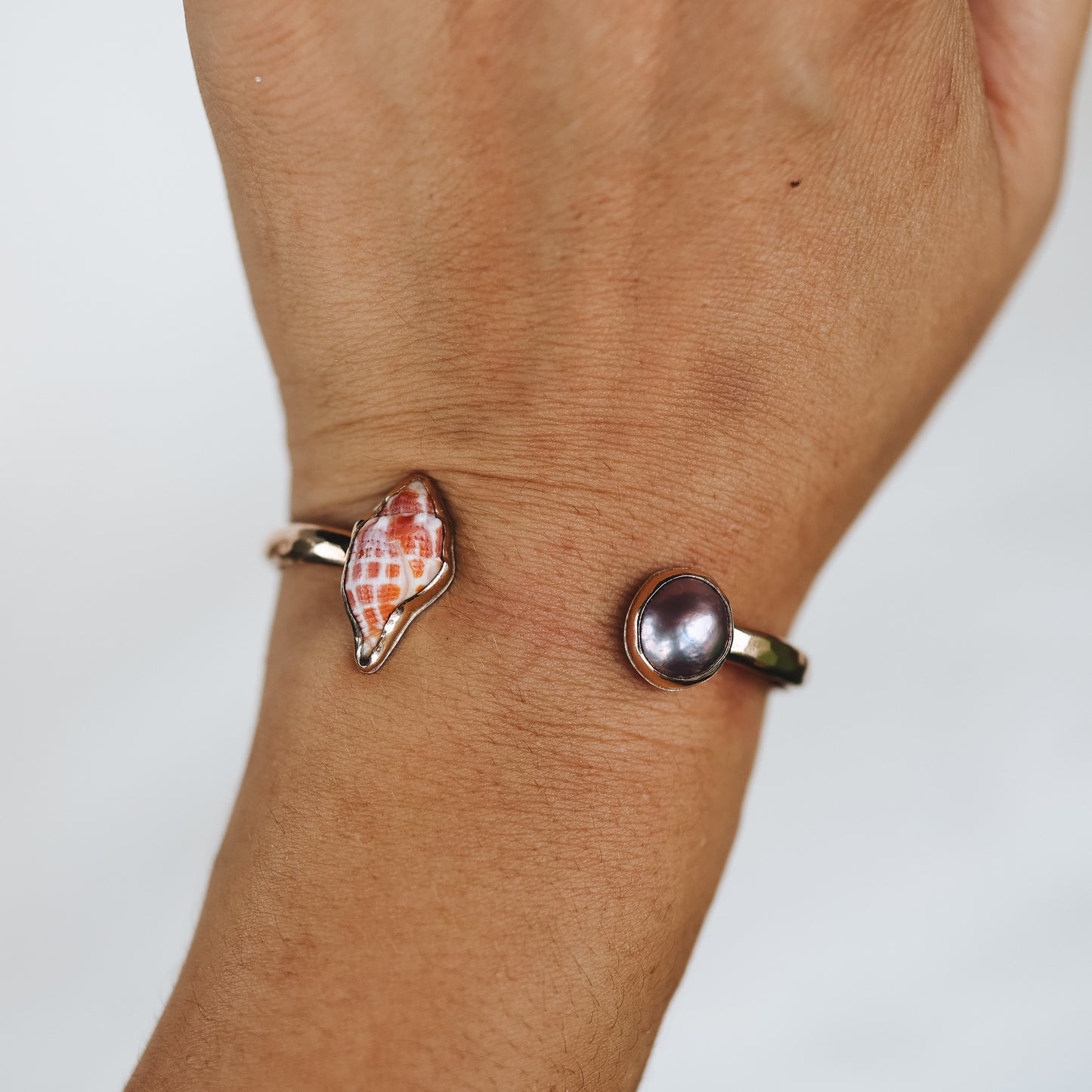 Gold Miter and Pink Edison Pearl Cuff