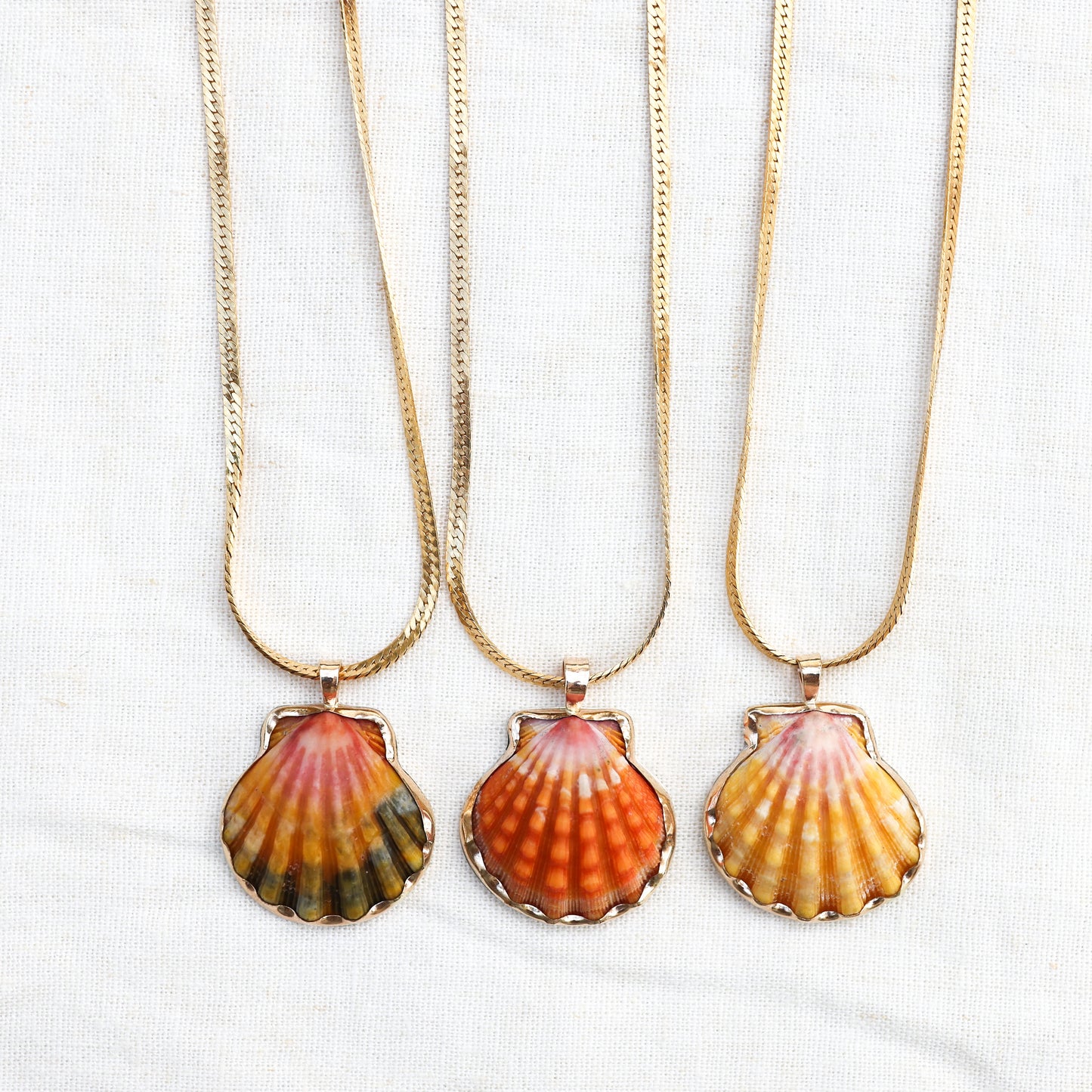 Gold Bezel Sunrise Shell Necklaces