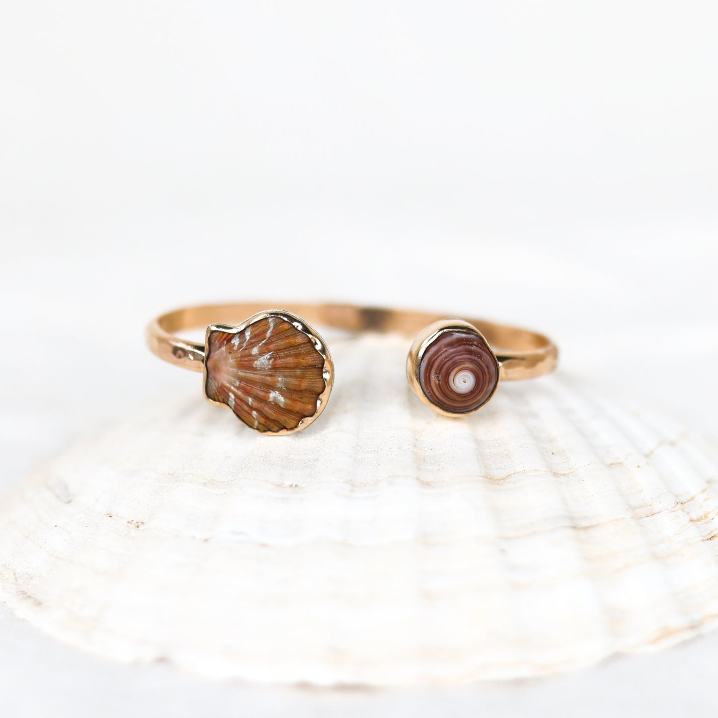 Gold Sunrise Shell and Puka Shell Cuff