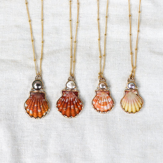 Gold Sunrise Shell and Pearl Necklaces