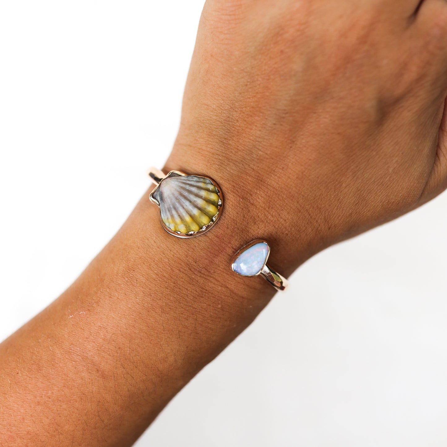 Gold Moonrise Shell and Opal Cuff