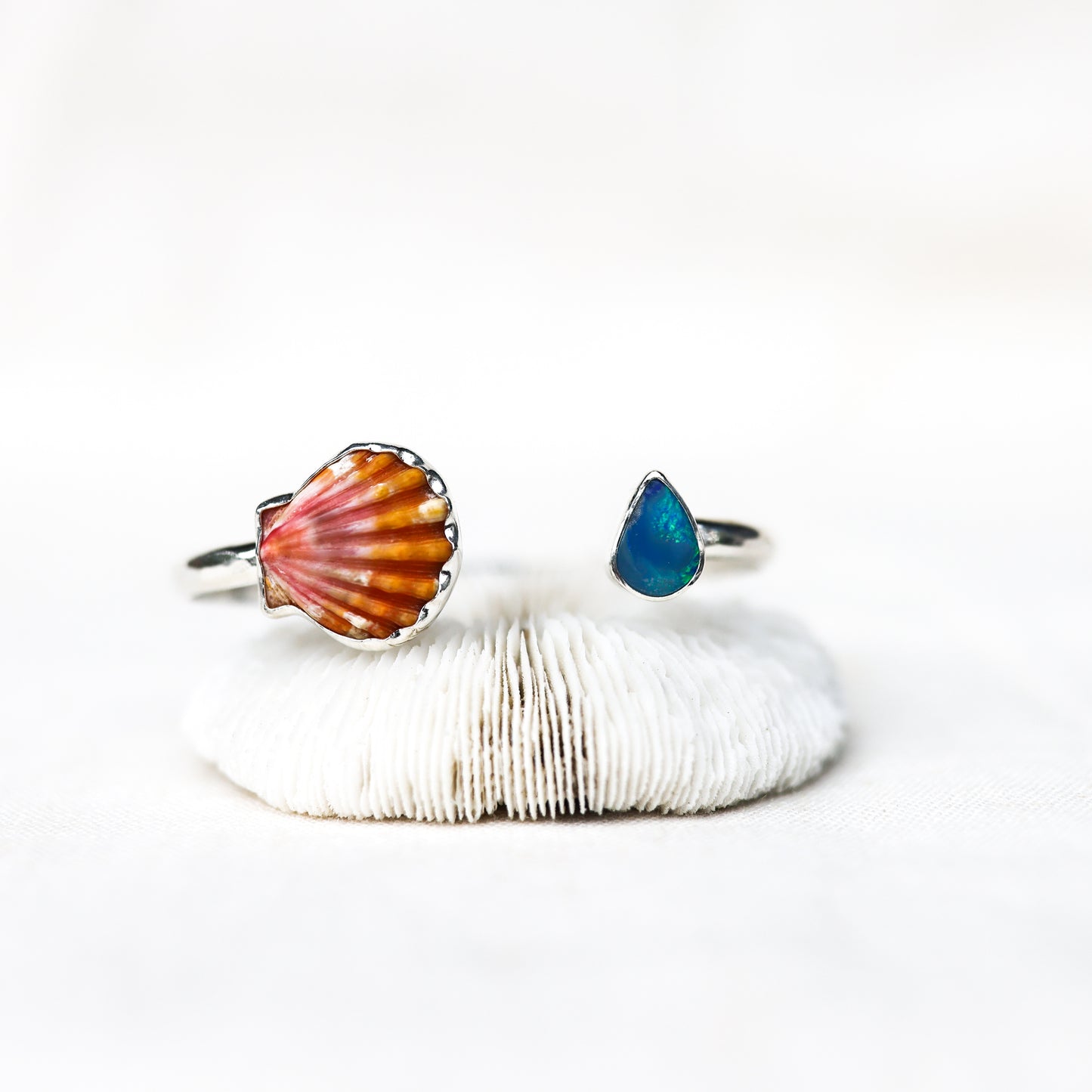 Silver Sunrise Shell and Opal Cuff