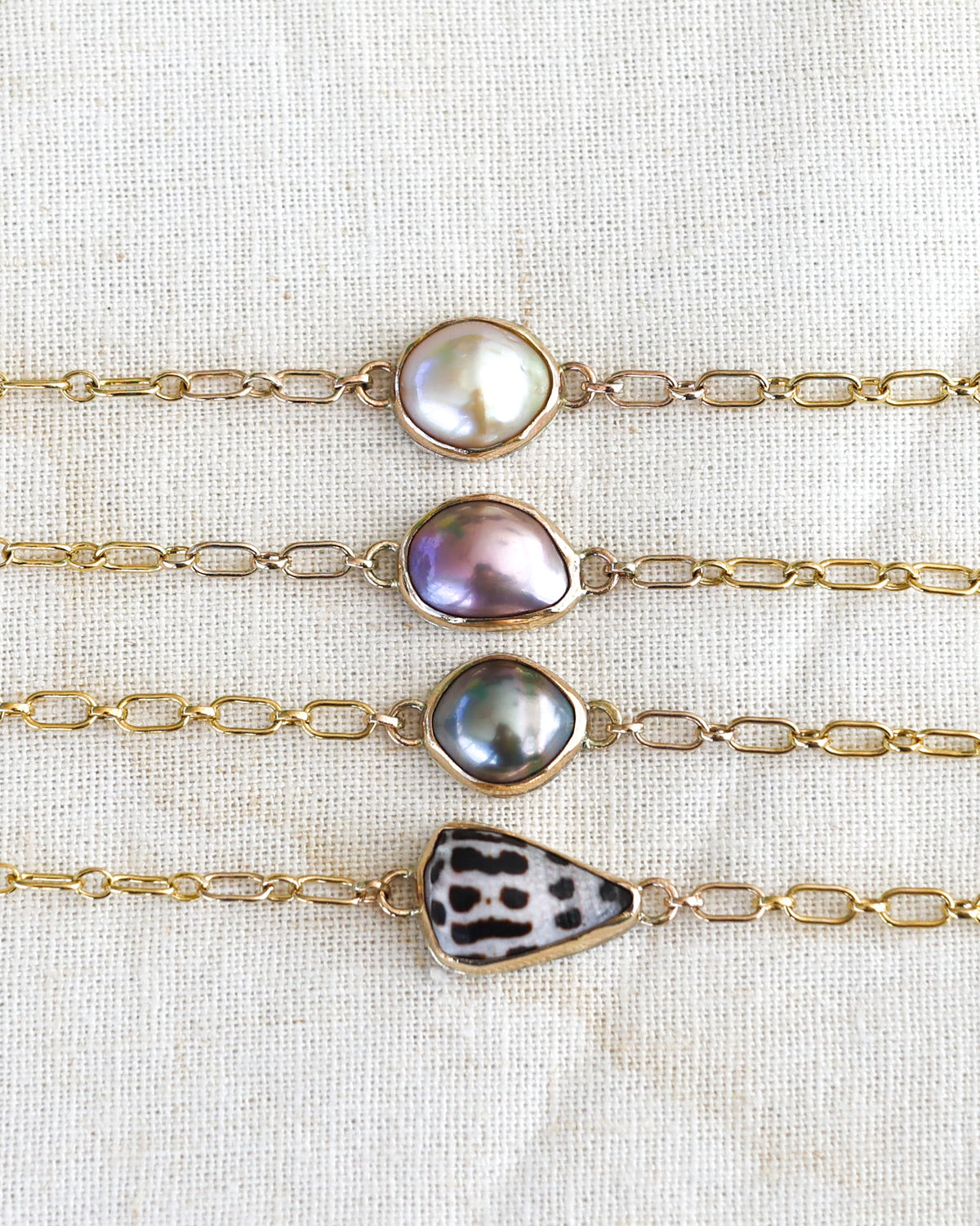 Gold Pearl and Shell Chain Bracelets