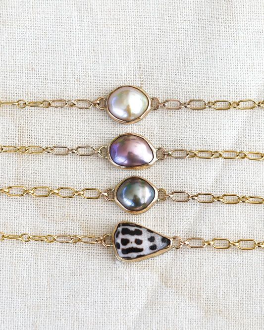 Gold Pearl and Shell Chain Bracelets