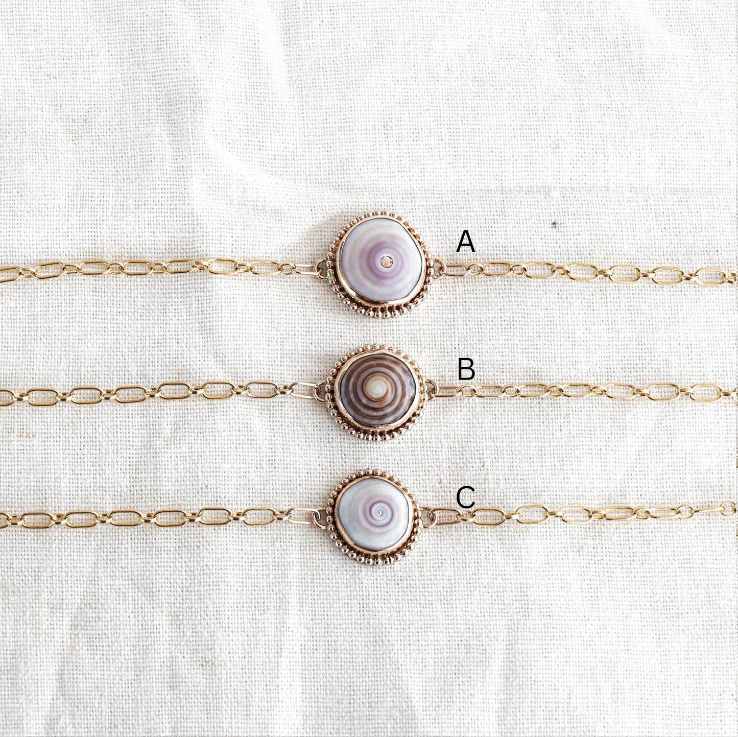 Gold Beaded Puka Shell Chain Bracelets