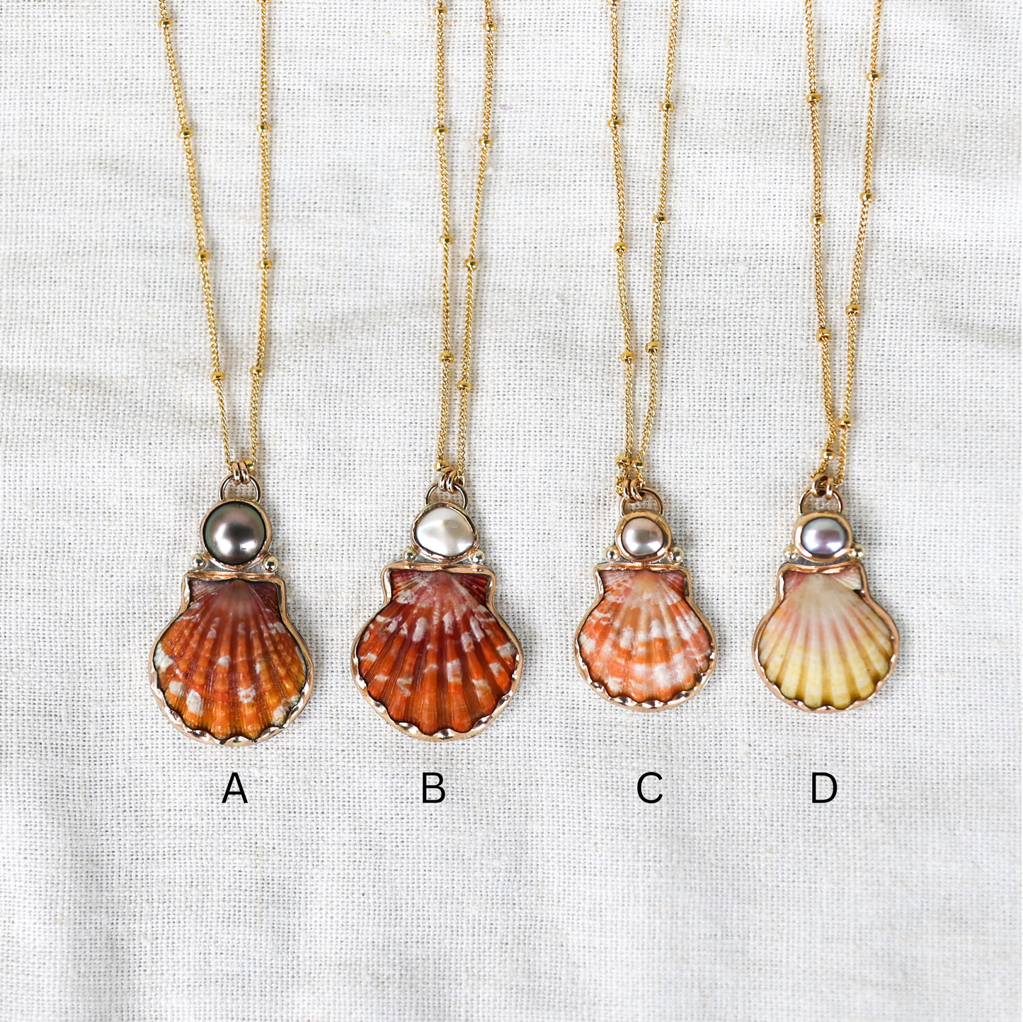 Gold Sunrise Shell and Pearl Necklaces