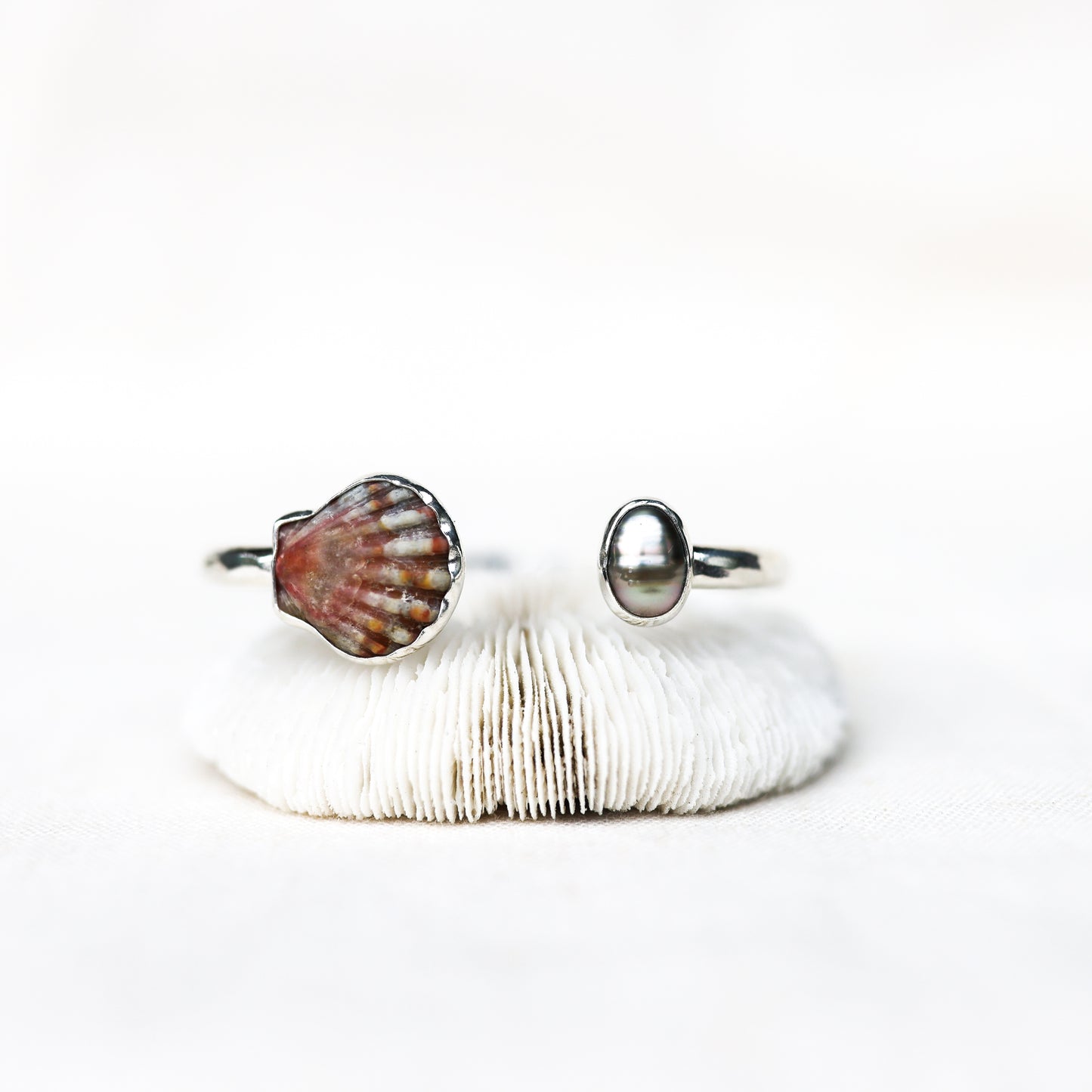 Silver Sunrise Shell and Tahitian Pearl Cuff