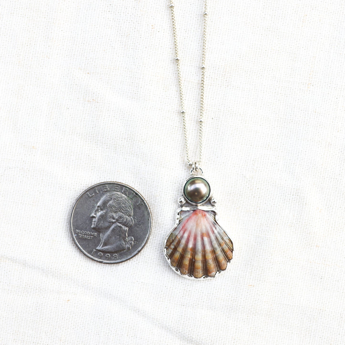 Silver Sunrise Shell and Tahitian Pearl Necklace
